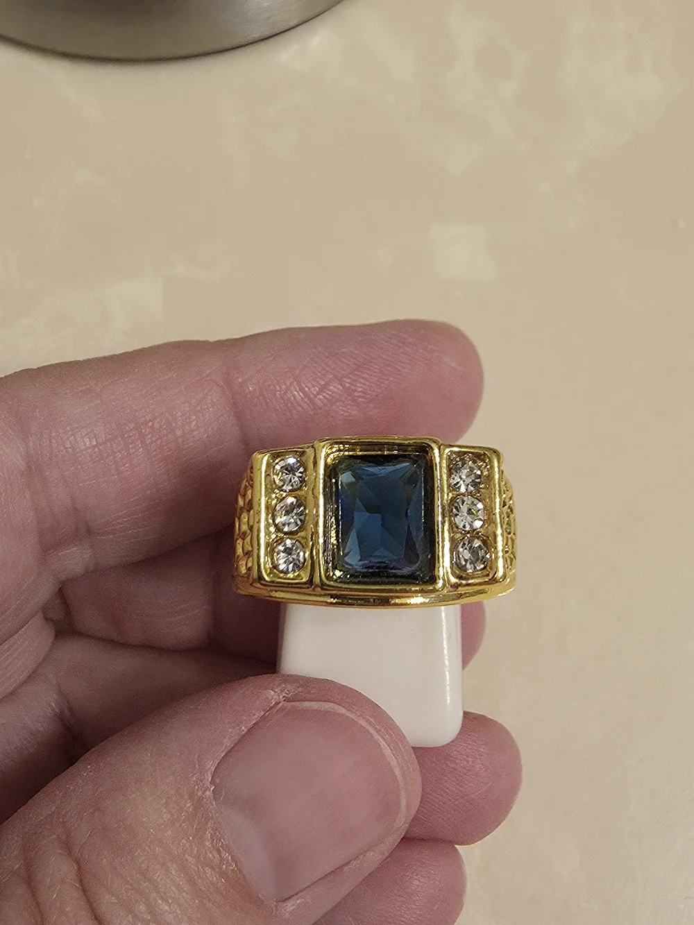 Men's Gold CZ and Sapphire Ring Size 10